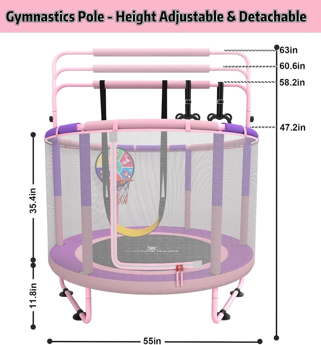 Alt view image 3 of 7 - 6-in-1 Kids Trampoline 5ft Mini Toddler Trampoline for Girls & Boys