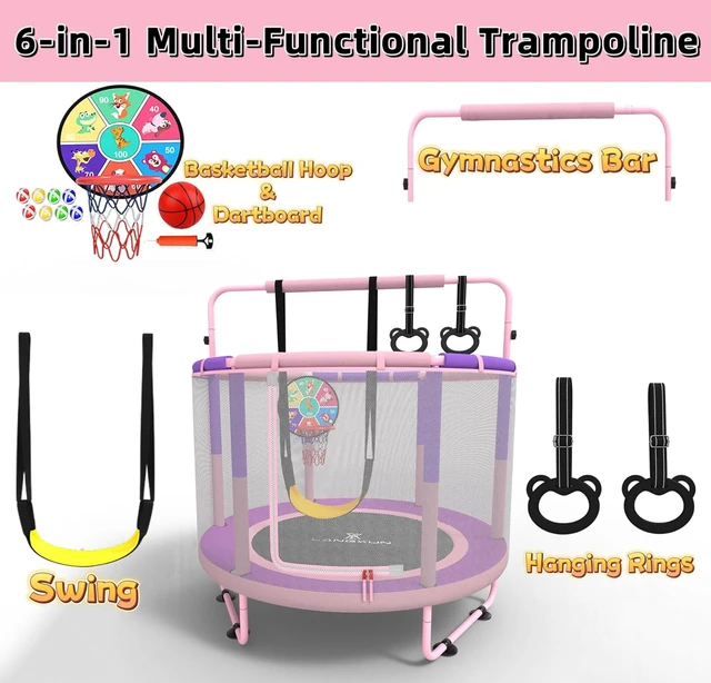 Alt view image 2 of 7 - 6-in-1 Kids Trampoline 5ft Mini Toddler Trampoline for Girls & Boys