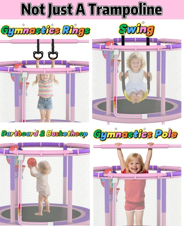 Alt view image 4 of 7 - 6-in-1 Kids Trampoline 5ft Mini Toddler Trampoline for Girls & Boys