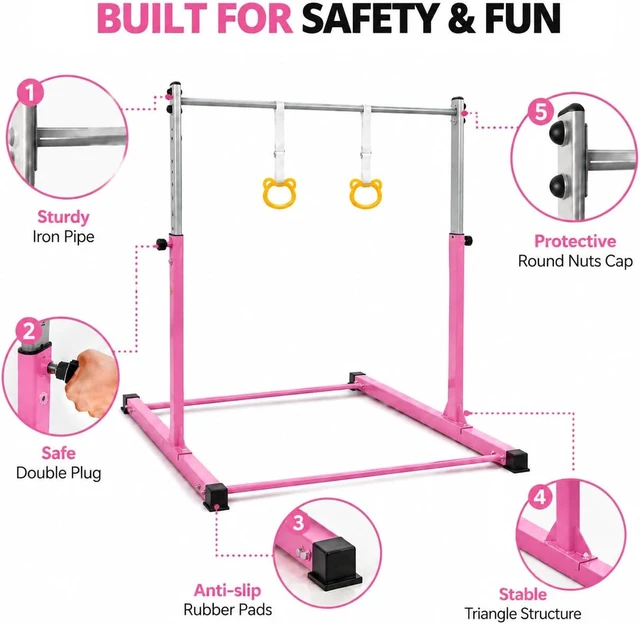 Alt view image 2 of 7 - Adjustable Horizontal Gymnastics Bar for Kids Ages 3-18 11 Height Settings