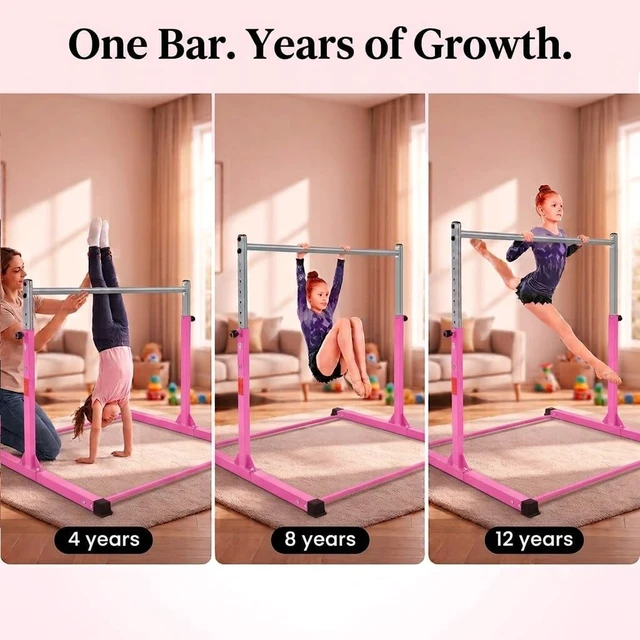 Alt view image 6 of 7 - Adjustable Horizontal Gymnastics Bar for Kids Ages 3-18 11 Height Settings