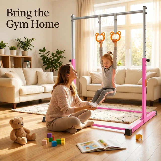 Alt view image 7 of 7 - Adjustable Horizontal Gymnastics Bar for Kids Ages 3-18 11 Height Settings