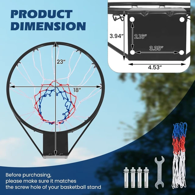 Alt view image 6 of 7 - 15/18 inch Basketball Rim Replacement with All-Weather Net Hoop Replacement Rim for Wall & Door Mounting, Indoor/Outdoor