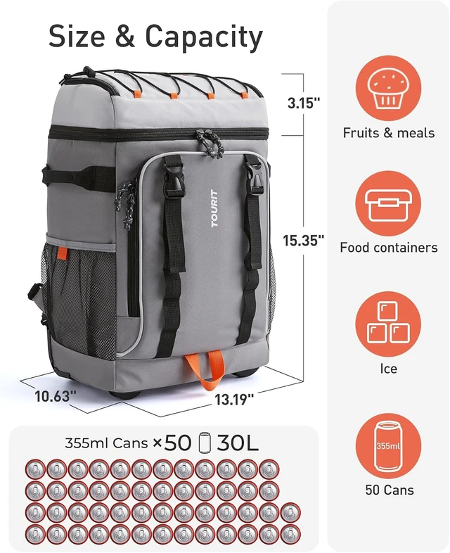 Alt view image 2 of 7 - Insulated Rolling Beach Cooler Backpack with Wheels, 36/50 Cans