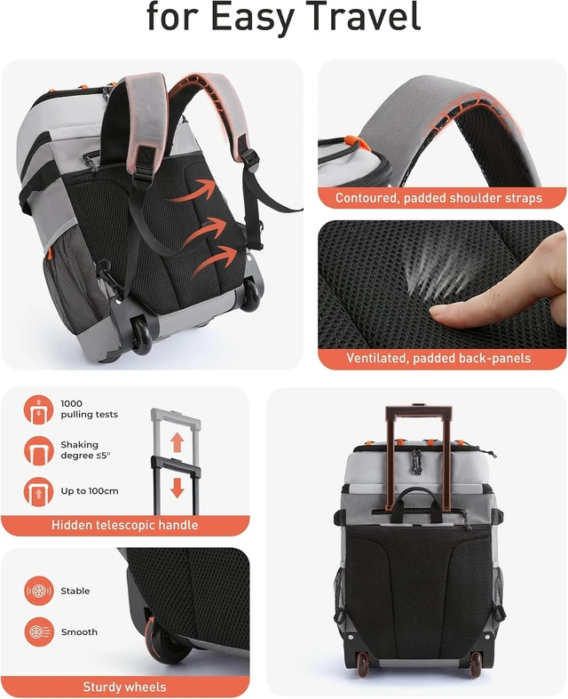 Alt view image 5 of 7 - Insulated Rolling Beach Cooler Backpack with Wheels, 36/50 Cans