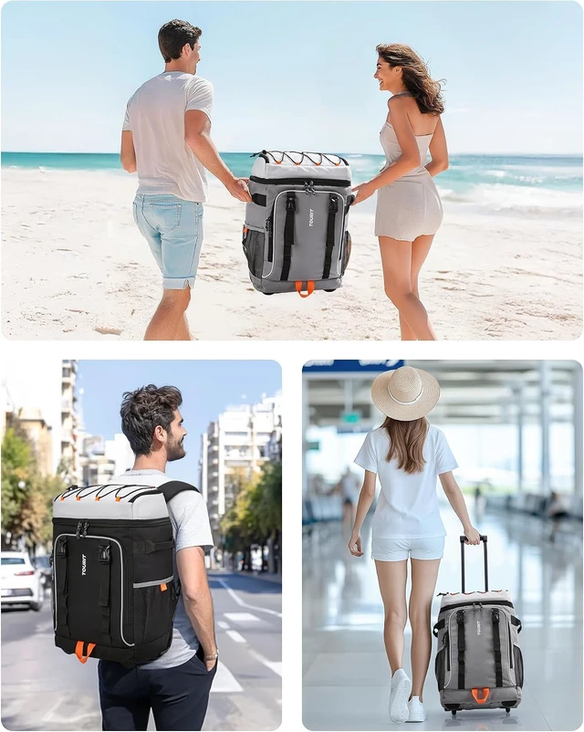 Alt view image 7 of 7 - Insulated Rolling Beach Cooler Backpack with Wheels, 36/50 Cans