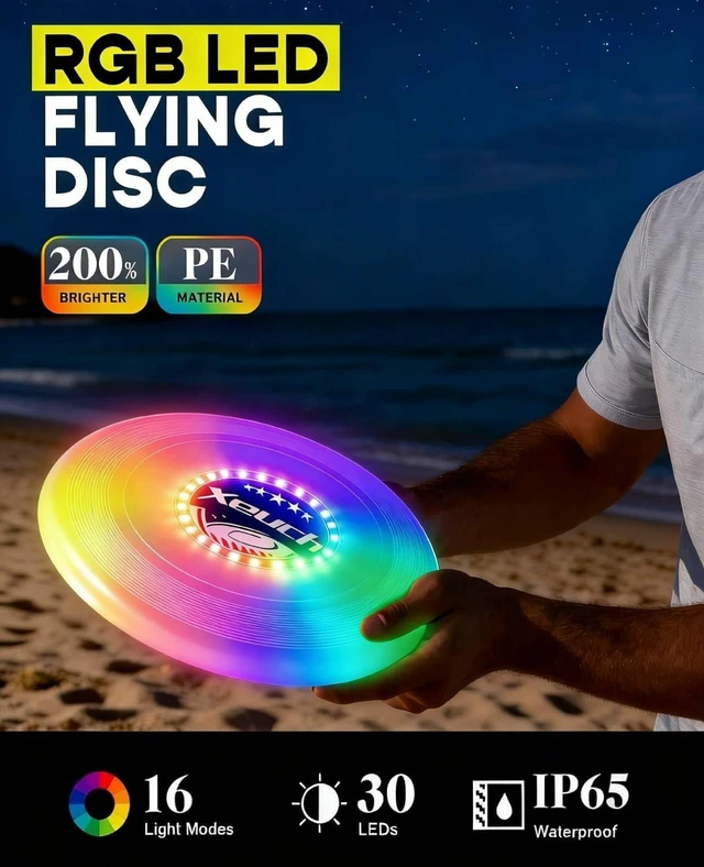 Alt view image 2 of 7 - 2 Pack Light-Up Flying Disc for Beach & Camping Outdoor Games Gift for Teens/Adults, 175g, 16 Lighting Modes, 4 Brightness, 600mAh Rechargeable Battery