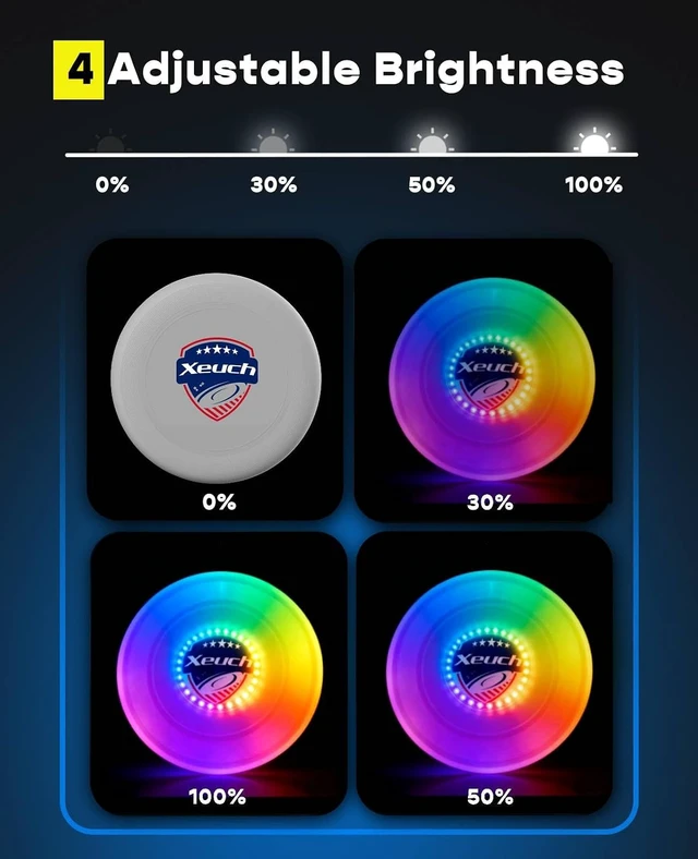 Alt view image 4 of 7 - 2 Pack Light-Up Flying Disc for Beach & Camping Outdoor Games Gift for Teens/Adults, 175g, 16 Lighting Modes, 4 Brightness, 600mAh Rechargeable Battery