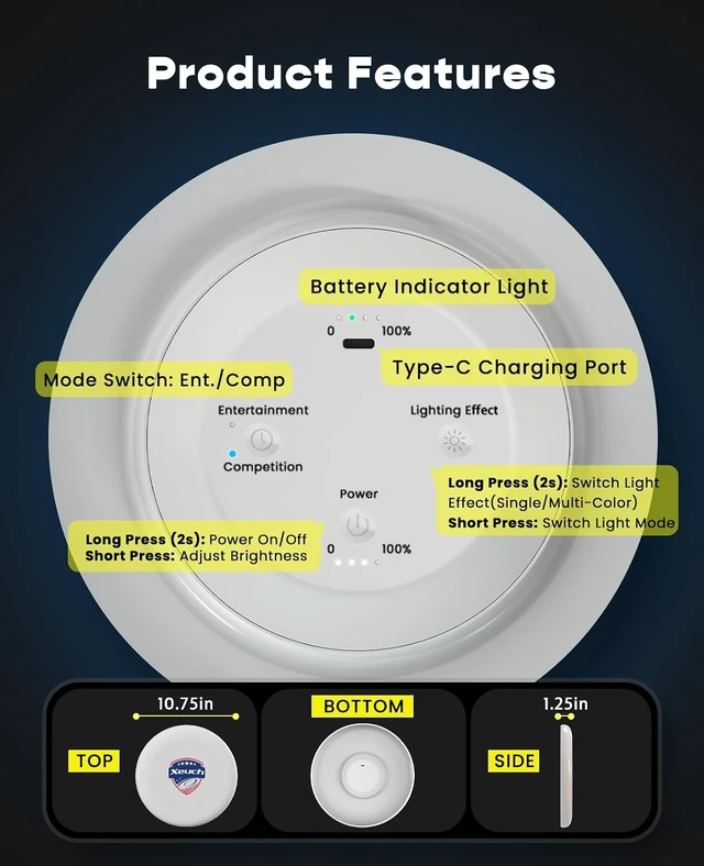Alt view image 7 of 7 - 2 Pack Light-Up Flying Disc for Beach & Camping Outdoor Games Gift for Teens/Adults, 175g, 16 Lighting Modes, 4 Brightness, 600mAh Rechargeable Battery