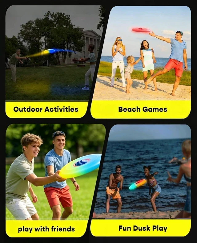 Alt view image 6 of 7 - 2 Pack Light-Up Flying Disc for Beach & Camping Outdoor Games Gift for Teens/Adults, 175g, 16 Lighting Modes, 4 Brightness, 600mAh Rechargeable Battery