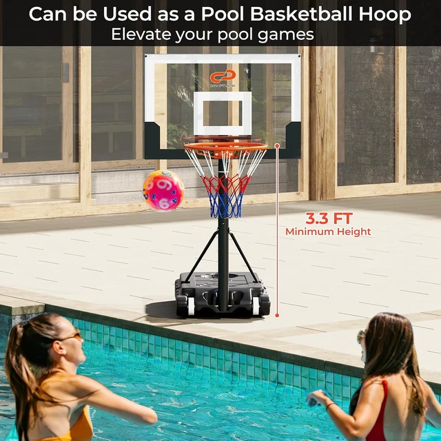 Alt view image 3 of 7 - Portable Outdoor Basketball Hoop System 3.3-7FT/10FT Adjustable Goal w/ Shatterproof PC Backboard & Wheels for Adults in Pool, Driveway & Backyard