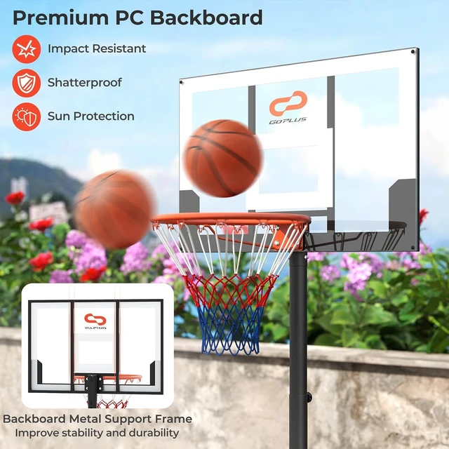 Alt view image 4 of 7 - Portable Outdoor Basketball Hoop System 3.3-7FT/10FT Adjustable Goal w/ Shatterproof PC Backboard & Wheels for Adults in Pool, Driveway & Backyard