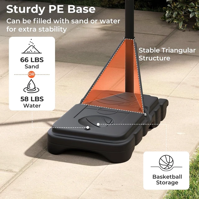 Alt view image 5 of 7 - Portable Outdoor Basketball Hoop System 3.3-7FT/10FT Adjustable Goal w/ Shatterproof PC Backboard & Wheels for Adults in Pool, Driveway & Backyard