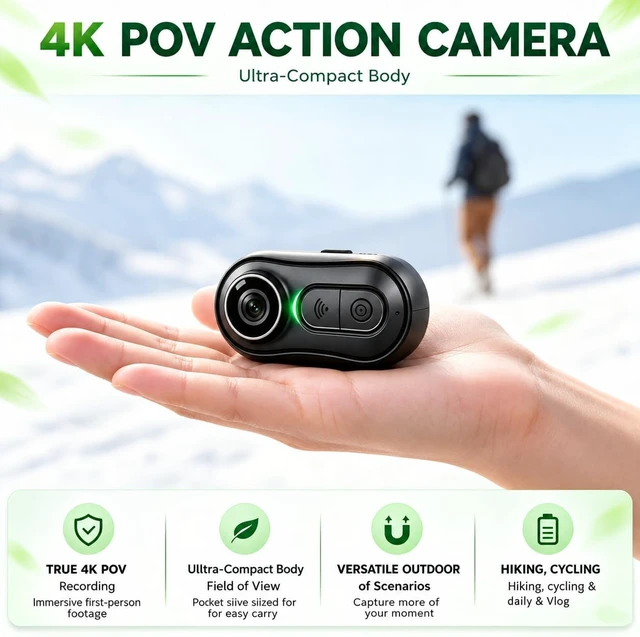 Alt view image 3 of 6 - 4K Mini Body Camera Action POV Cam 64GB Sports Camcorder with Audio Video Recording, WiFi, Magnetic Mount & Helmet Mount, Waterproof for Motorcycle, Cycling, Hiking & Fishing