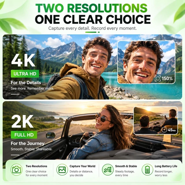 Alt view image 4 of 6 - 4K Mini Body Camera Action POV Cam 64GB Sports Camcorder with Audio Video Recording, WiFi, Magnetic Mount & Helmet Mount, Waterproof for Motorcycle, Cycling, Hiking & Fishing