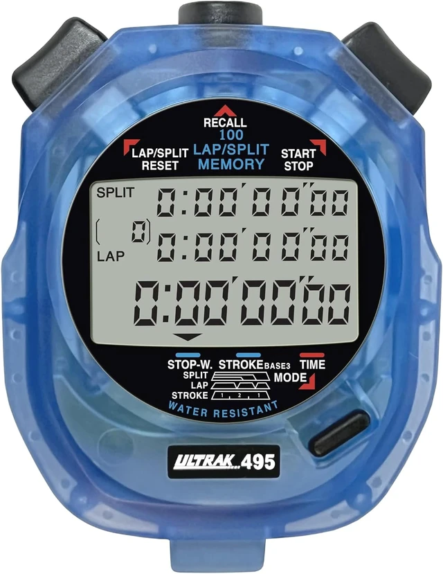 Main image of 495 Blue Professional 100-Lap Digital Stopwatch Countdown Interval Tracker, Water-Resistant Chronograph Sports Watch for Coaching & Training