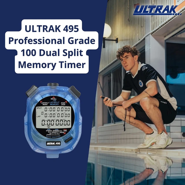 Alt view image 2 of 7 - 495 Blue Professional 100-Lap Digital Stopwatch Countdown Interval Tracker, Water-Resistant Chronograph Sports Watch for Coaching & Training