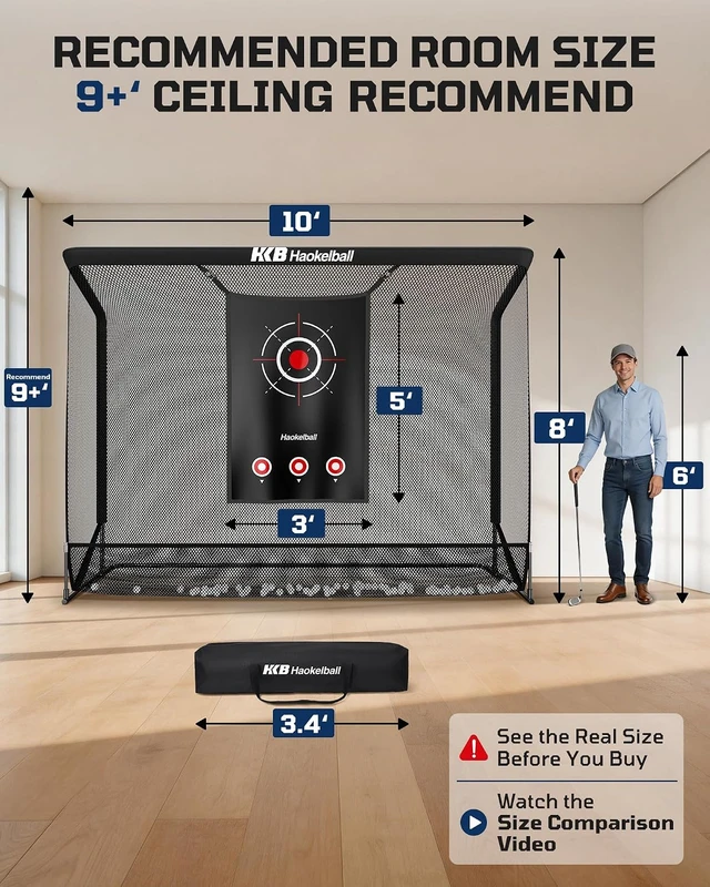 Alt view image 7 of 7 - 10x8FT Golf Practice Net Driving, Hitting & Simulator Cage
