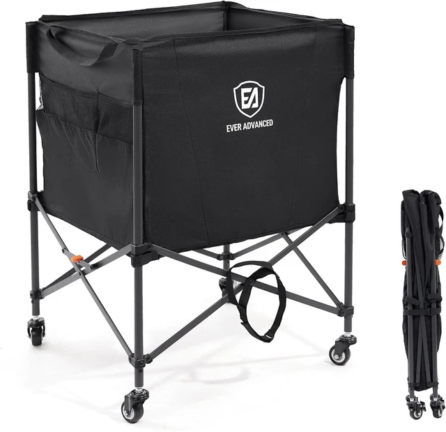Main image of Collapsible Rolling Ball Storage Cart with Lockable Wheels, 33x22.8in/45x25in Garage Sports Equipment Organizer for Volleyball, Basketball, Tennis, Toys & Multi-Sport Gym