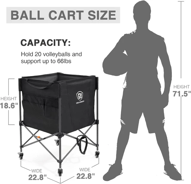Alt view image 3 of 7 - Collapsible Rolling Ball Storage Cart with Lockable Wheels, 33x22.8in/45x25in Garage Sports Equipment Organizer for Volleyball, Basketball, Tennis, Toys & Multi-Sport Gym