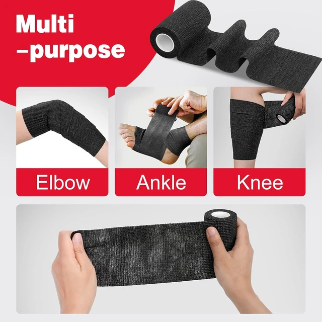 Alt view image 3 of 6 - Self Adhesive Cohesive Bandage Wrap 36 Pack, 4" x 5 Yards Elastic Tape for Athletic, Tattoo Grip, Vet & Ankle Use, Black