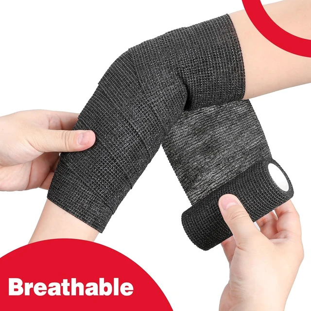 Alt view image 5 of 6 - Self Adhesive Cohesive Bandage Wrap 36 Pack, 4" x 5 Yards Elastic Tape for Athletic, Tattoo Grip, Vet & Ankle Use, Black