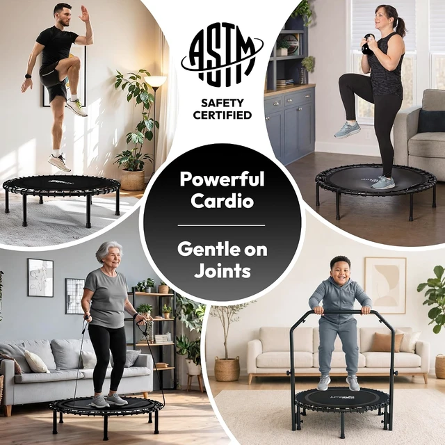 Alt view image 2 of 7 - Mini Fitness Rebounder Trampoline for Adults with Handle Bar