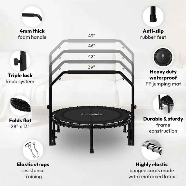 Alt view image 4 of 7 - Mini Fitness Rebounder Trampoline for Adults with Handle Bar