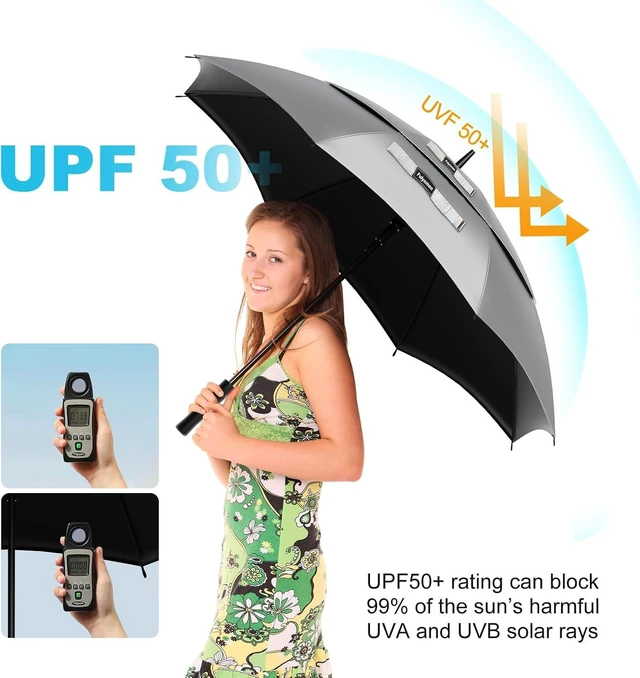 Alt view image 5 of 7 - 68/62/54 Inch UPF 50+ Sun Umbrella UV Protection Windproof Large Golf Umbrella, Auto Open Vented Double Canopy for Sun & Rain