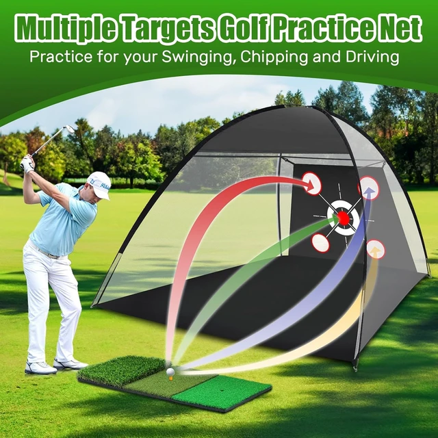 Alt view image 2 of 7 - 10x7FT Golf Hitting Net with Practice Mat Backyard Driving, Chipping & Swing Training Aid, Gift for Men, Dad & Golfer