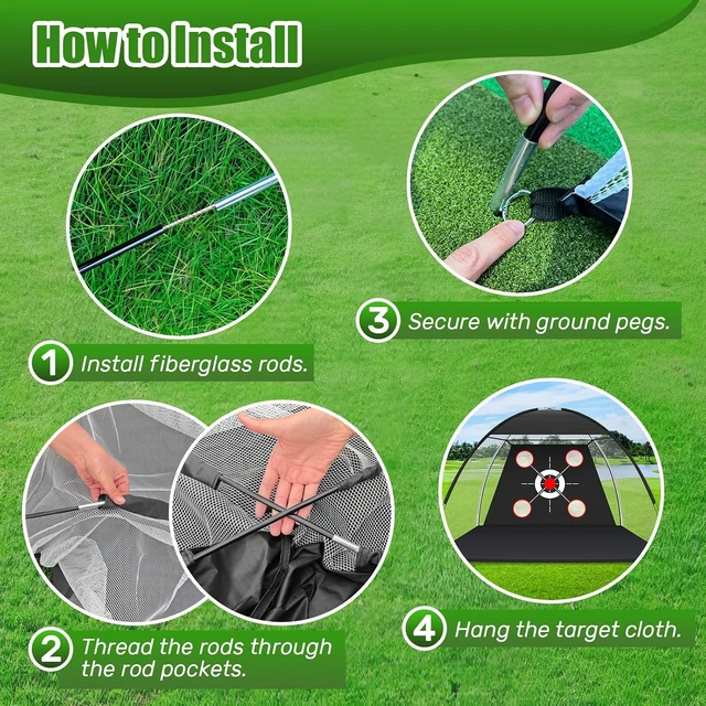 Alt view image 3 of 7 - 10x7FT Golf Hitting Net with Practice Mat Backyard Driving, Chipping & Swing Training Aid, Gift for Men, Dad & Golfer