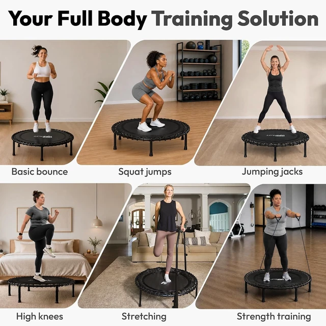 Alt view image 6 of 7 - Mini Fitness Rebounder Trampoline for Adults with Handle Bar