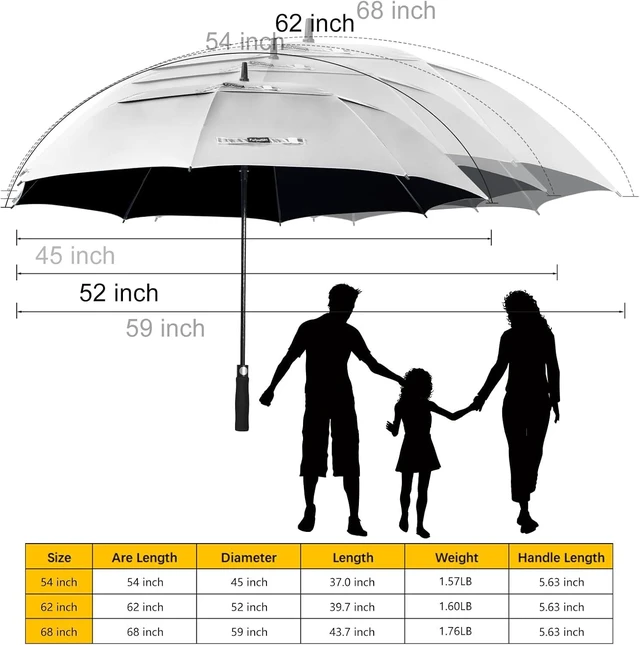 Alt view image 2 of 7 - 68/62/54 Inch UPF 50+ Sun Umbrella UV Protection Windproof Large Golf Umbrella, Auto Open Vented Double Canopy for Sun & Rain