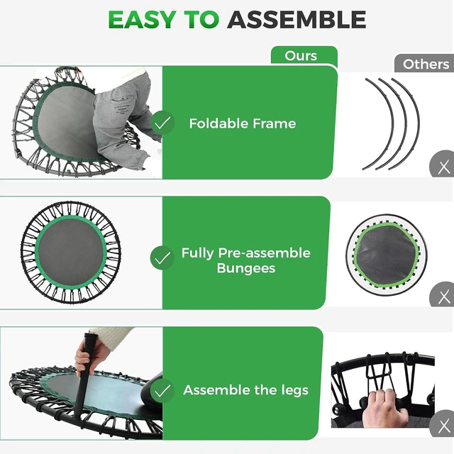 Alt view image 7 of 7 - 40"/48" Rebounder Trampoline for Adults with Bungee Cords Indoor/Outdoor Exercise Rebounder, Max Load 450/550 LBS
