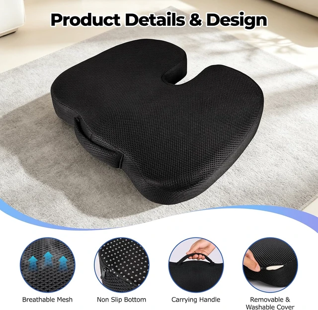 Alt view image 3 of 7 - Stadium Seat Cushion with Handle 18x14x3 inches Breathable Mesh Filled with 60D High-Density Memory Foam, Extra Thick Bleacher Cushion for Outdoor Events