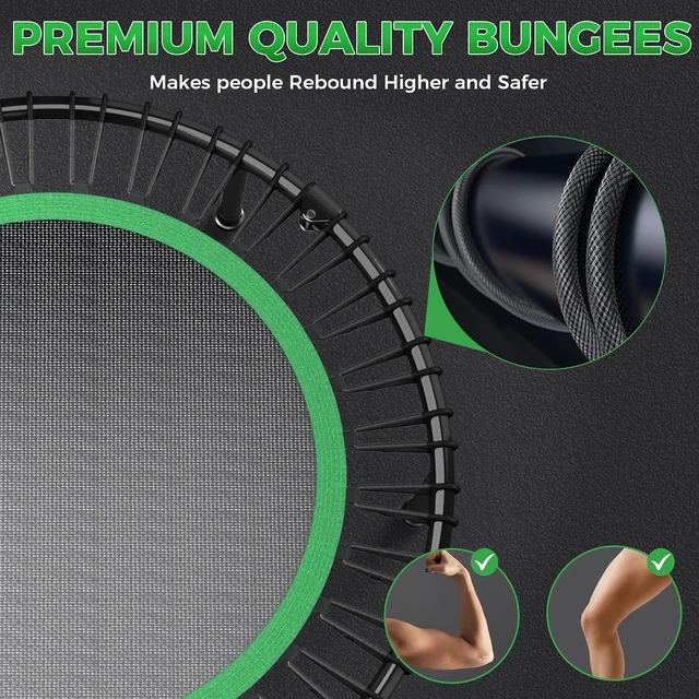 Alt view image 5 of 7 - 40"/48" Rebounder Trampoline for Adults with Bungee Cords Indoor/Outdoor Exercise Rebounder, Max Load 450/550 LBS