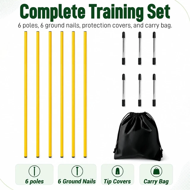 Alt view image 2 of 7 - 6 Pcs 5 FT Adjustable Soccer Agility Poles Speed & Agility Training Sticks with Steel Ground Nails for Football, Basketball, Horse & Dog Practice