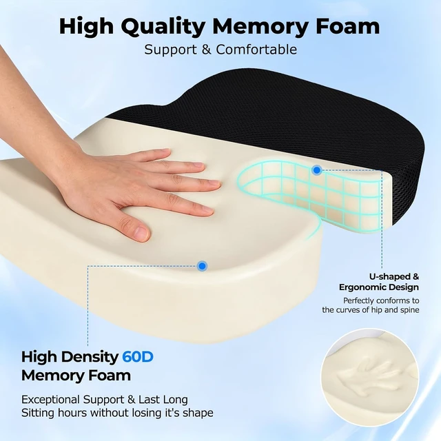 Alt view image 4 of 7 - Stadium Seat Cushion with Handle 18x14x3 inches Breathable Mesh Filled with 60D High-Density Memory Foam, Extra Thick Bleacher Cushion for Outdoor Events