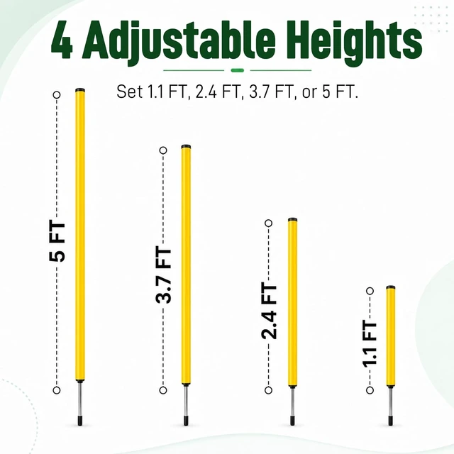 Alt view image 3 of 7 - 6 Pcs 5 FT Adjustable Soccer Agility Poles Speed & Agility Training Sticks with Steel Ground Nails for Football, Basketball, Horse & Dog Practice