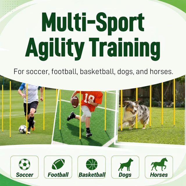 Alt view image 7 of 7 - 6 Pcs 5 FT Adjustable Soccer Agility Poles Speed & Agility Training Sticks with Steel Ground Nails for Football, Basketball, Horse & Dog Practice