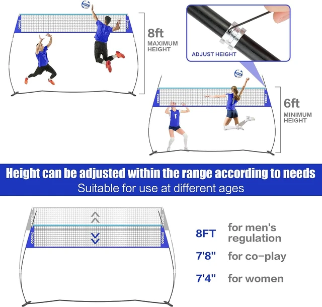 Alt view image 2 of 5 - 14FT Portable Volleyball Net for Backyard Adjustable Height & Instant Setup, Freestanding Training Set for Indoor & Outdoor with Carry Bag