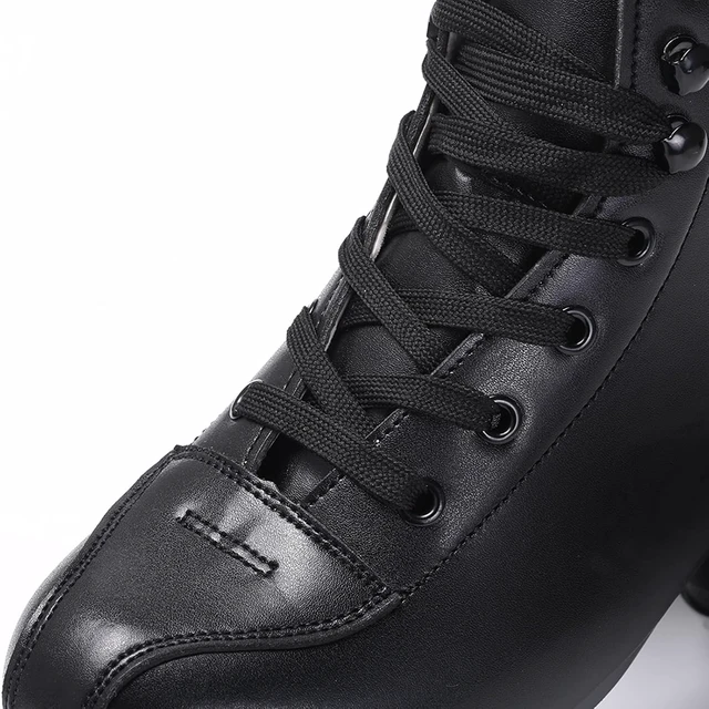 Alt view image 3 of 6 - Classic High Top PU Leather Quad Skates for Women & Men Adjustable Double Row, Indoor & Outdoor Roller Derby, Black