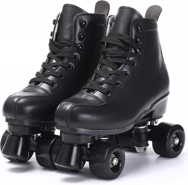 Alt view image 5 of 6 - Classic High Top PU Leather Quad Skates for Women & Men Adjustable Double Row, Indoor & Outdoor Roller Derby, Black