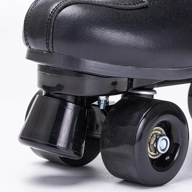 Alt view image 4 of 6 - Classic High Top PU Leather Quad Skates for Women & Men Adjustable Double Row, Indoor & Outdoor Roller Derby, Black