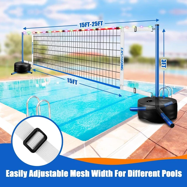 Alt view image 2 of 7 - Swimming Pool Volleyball Net Set with Light Adjustable Length 15-25FT, 2 Water Volleyballs & Heavy Duty Base