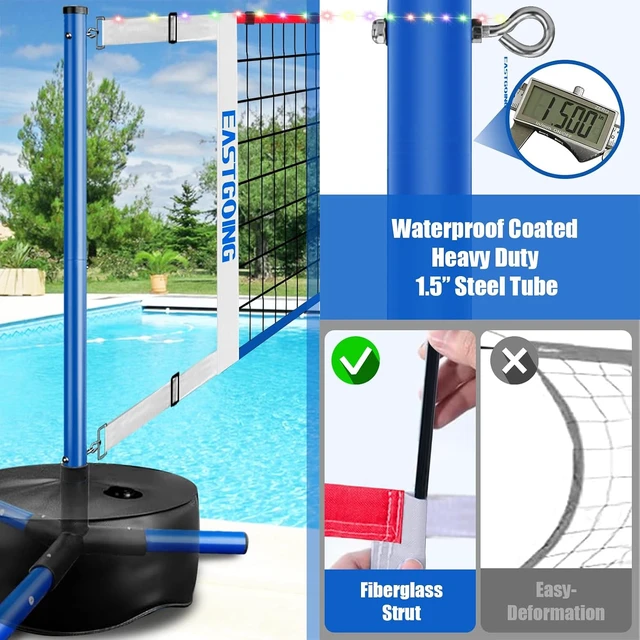 Alt view image 5 of 7 - Swimming Pool Volleyball Net Set with Light Adjustable Length 15-25FT, 2 Water Volleyballs & Heavy Duty Base
