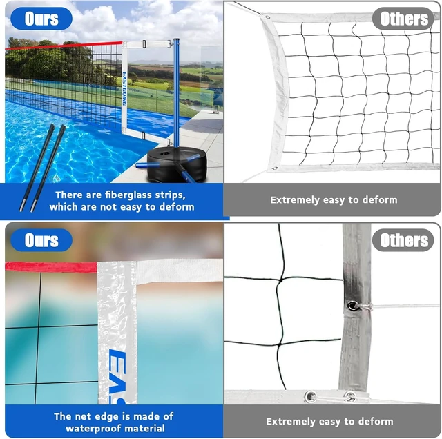 Alt view image 6 of 7 - Swimming Pool Volleyball Net Set with Light Adjustable Length 15-25FT, 2 Water Volleyballs & Heavy Duty Base