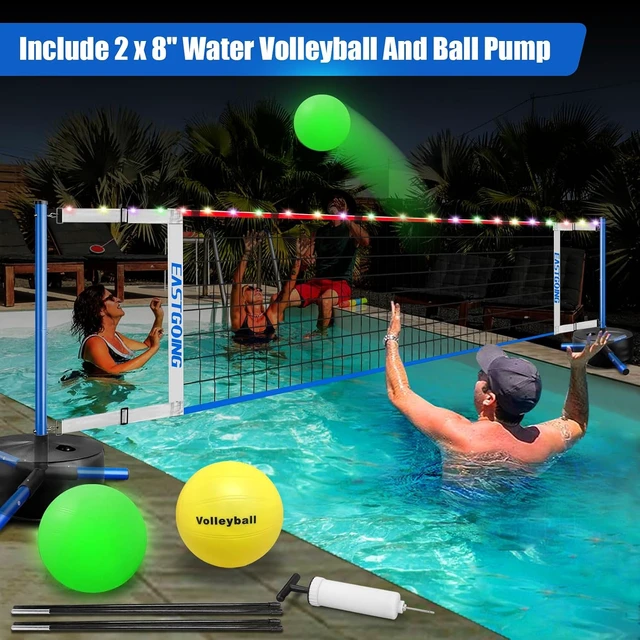 Alt view image 4 of 7 - Swimming Pool Volleyball Net Set with Light Adjustable Length 15-25FT, 2 Water Volleyballs & Heavy Duty Base
