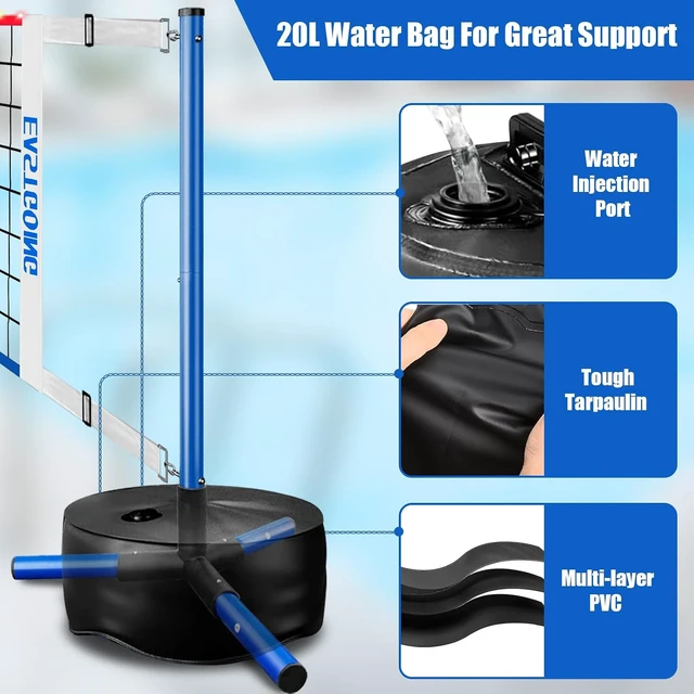 Alt view image 7 of 7 - Swimming Pool Volleyball Net Set with Light Adjustable Length 15-25FT, 2 Water Volleyballs & Heavy Duty Base