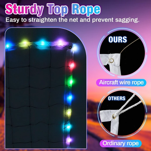 Alt view image 3 of 7 - LED Light-Up Volleyball Net 31.2 x 3.3 ft with Music Remote Net Only
